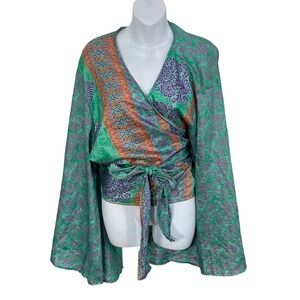 Darn Good Yarn Bell Sleeve Sari wrap top One Size Plus